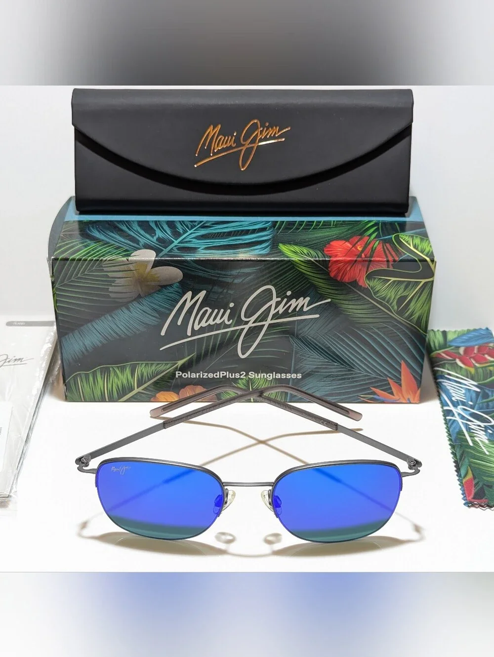 NEW Maui Jim Crater Rim Gunmetal Polarized Blue Hawaii Lens Sunglasses B824-02S